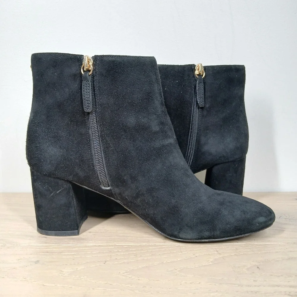 Kate Spade Ankle Boots Womens 9.5 Black Suede Bow Block Heel Feminine Dressy